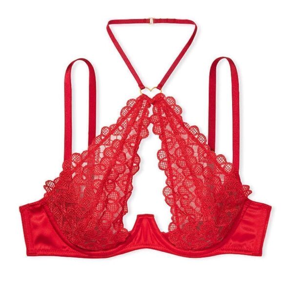 Victorias Secret Dream Angels Sweetheart Lace Ouvert cup Halter bra & panty Set - Picture 6 of 15